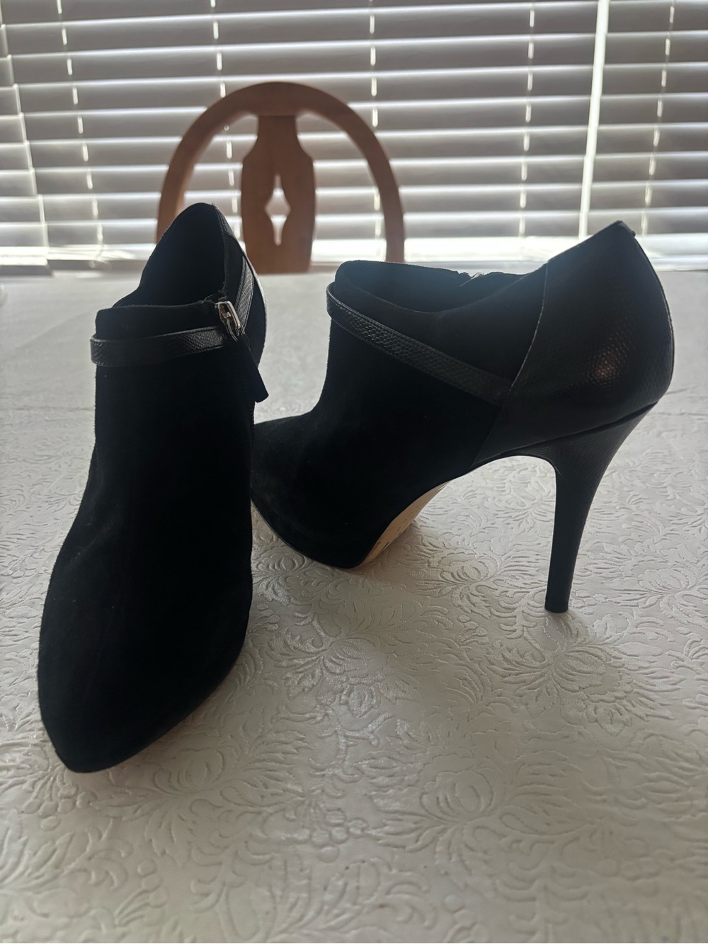 White House Black Market Addyson Black Suede High Heel Ankle Booties, Size 8.5M